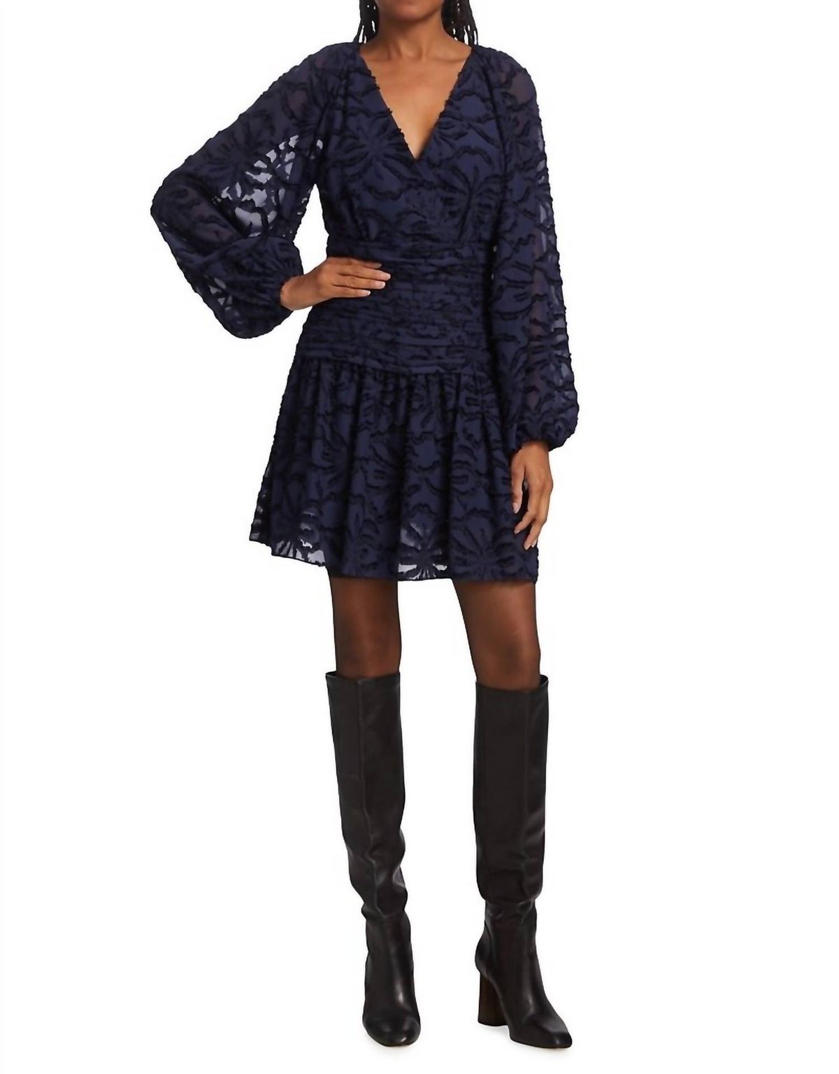 Style 1-575039583-1901 TANYA TAYLOR Size 6 Long Sleeve Navy Blue Cocktail Dress on Queenly
