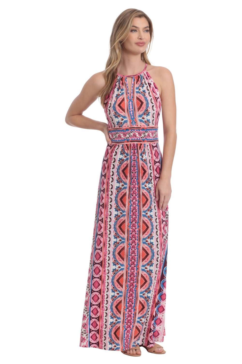 Style 1-873425285-98 LONDON TIMES Size 10 Halter Multicolor Floor Length Maxi on Queenly