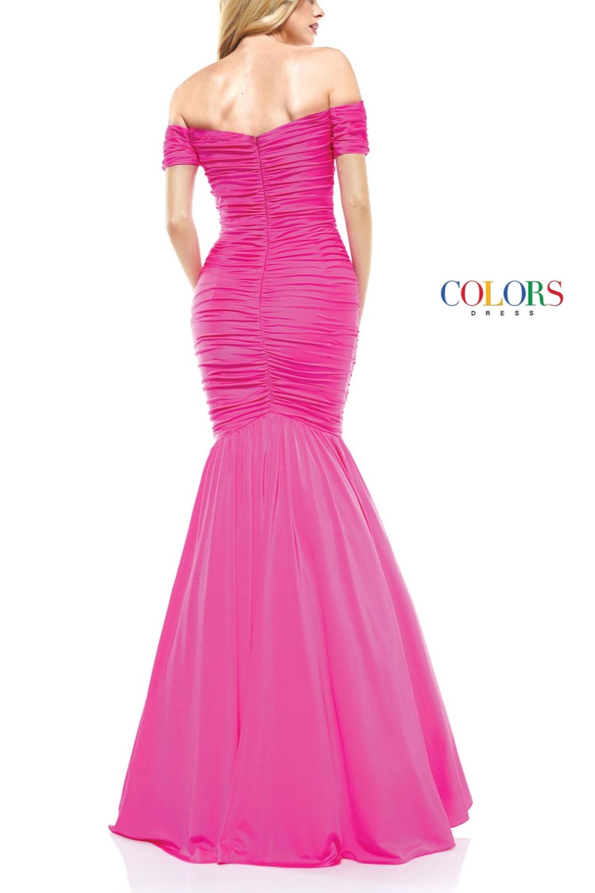 Style 1-1007582051-2168 COLORS DRESS Size 8 Prom Off The Shoulder Hot Pink Mermaid Dress on Queenly