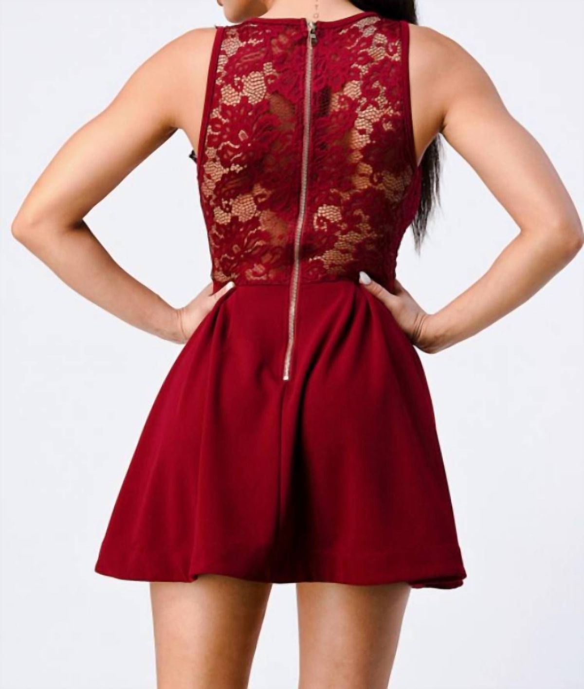 Style 1-4188681203-2696 PRIVY Size L Lace Burgundy Red Cocktail Dress on Queenly