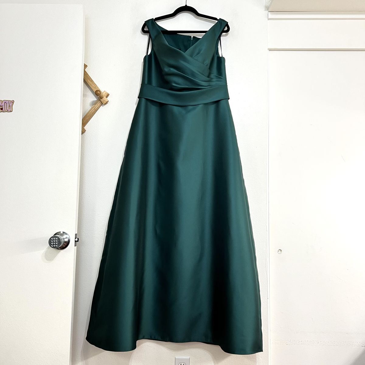 Style D811 Alfred Sung Plus Size 18 Off The Shoulder Green A-line Dress on Queenly