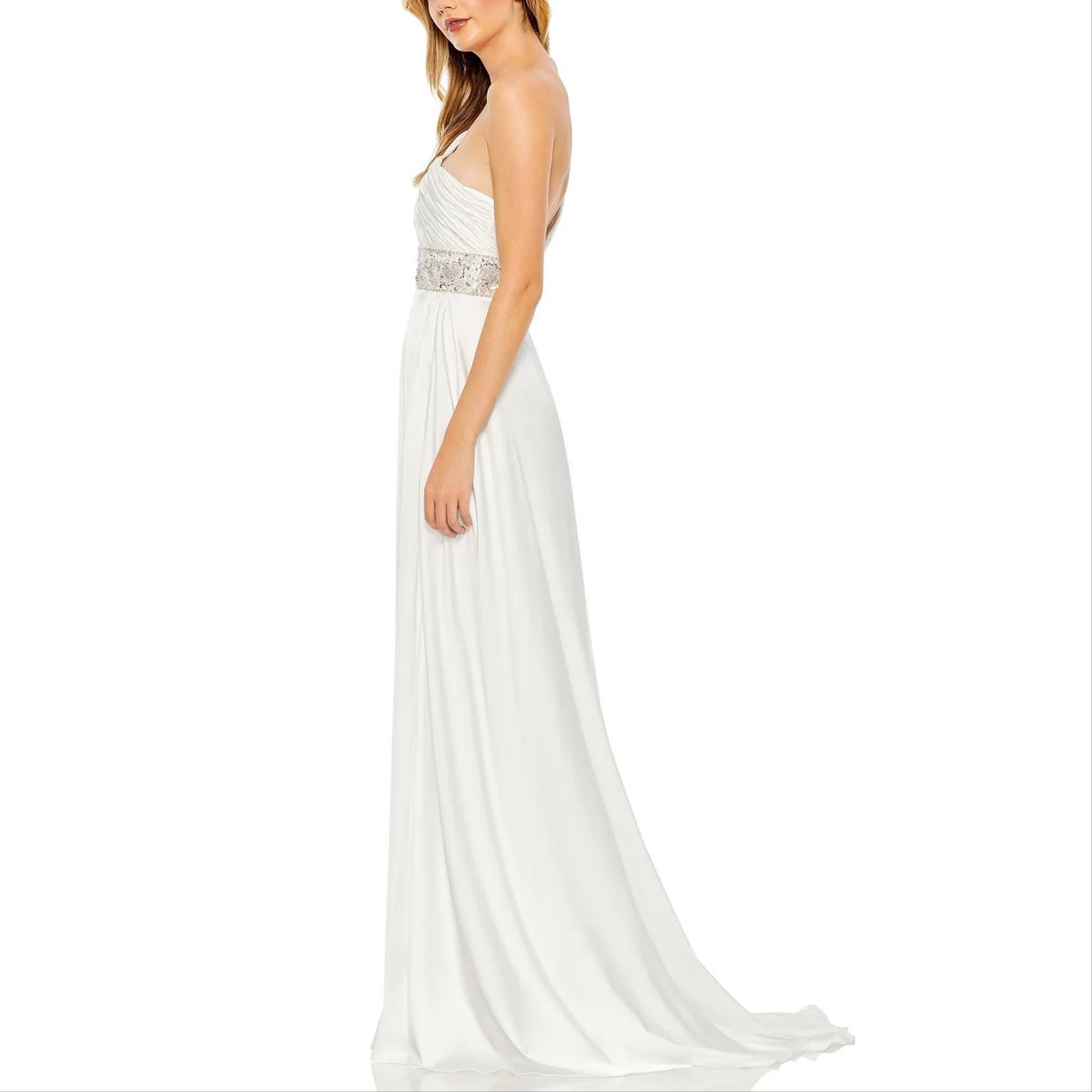 Style 68170 Mac Duggal Size 6 One Shoulder Floral White Side Slit Dress on Queenly
