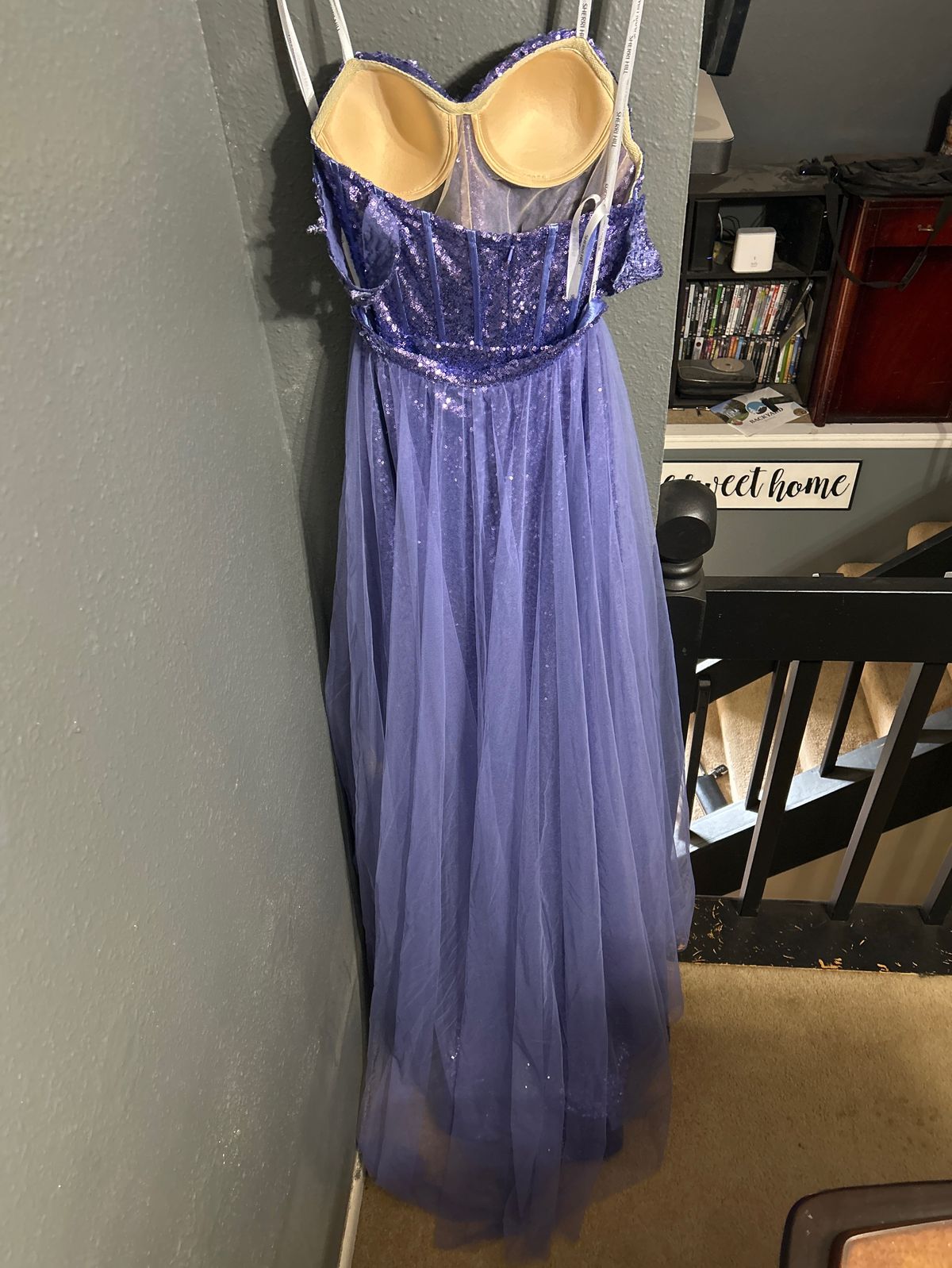 Sherri Hill Size 4 Prom Off The Shoulder Purple Floor Length Maxi on Queenly