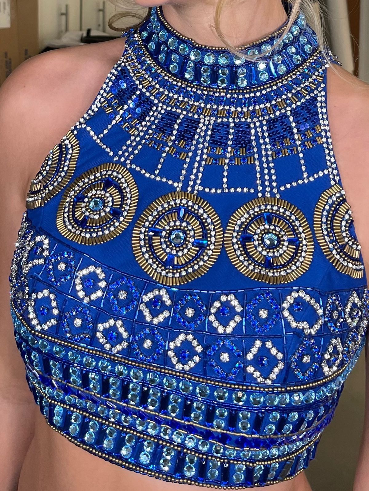 Sherri Hill Size 4 Homecoming High Neck Sequined Royal Blue Cocktail Dress on Queenly