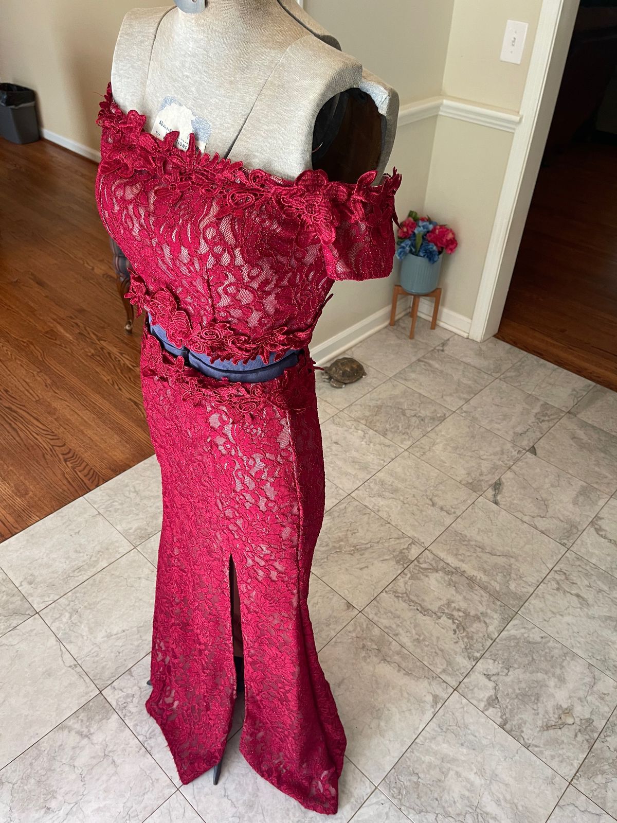 Sequin Hearts Size 2 Prom Off The Shoulder Red Side Slit Dress on Queenly