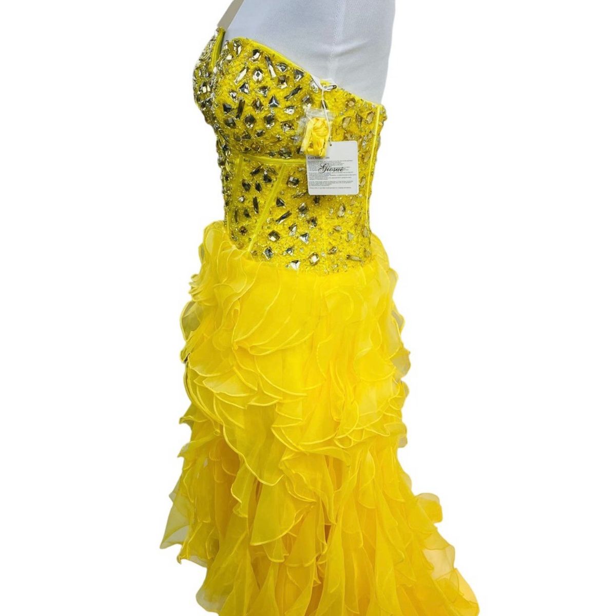Giosue Size 8 Pageant Strapless Yellow Dress With Train on Queenly