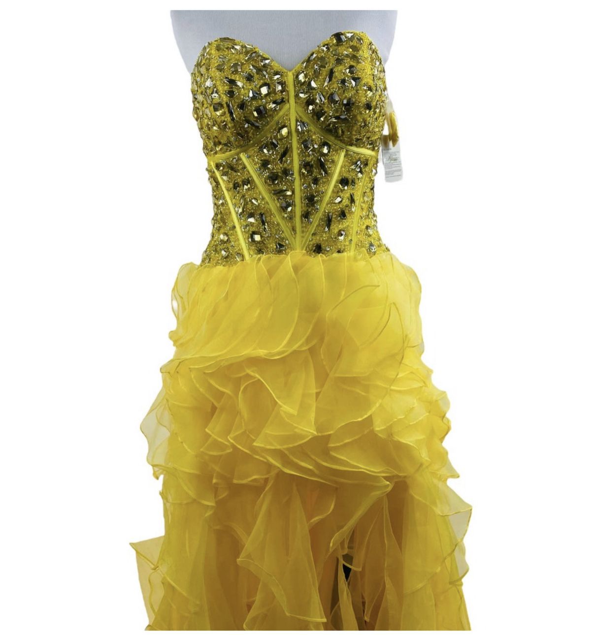 Giosue Size 8 Pageant Strapless Yellow Dress With Train on Queenly