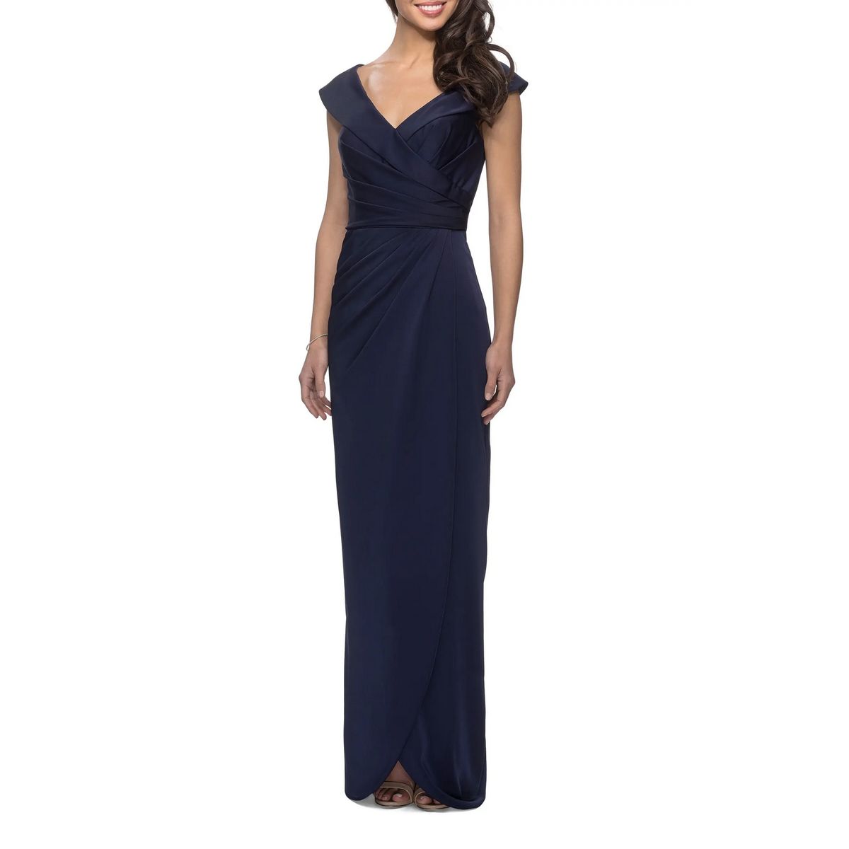 Style 25206 La Femme Size 14 Off The Shoulder Blue Floor Length Maxi on Queenly