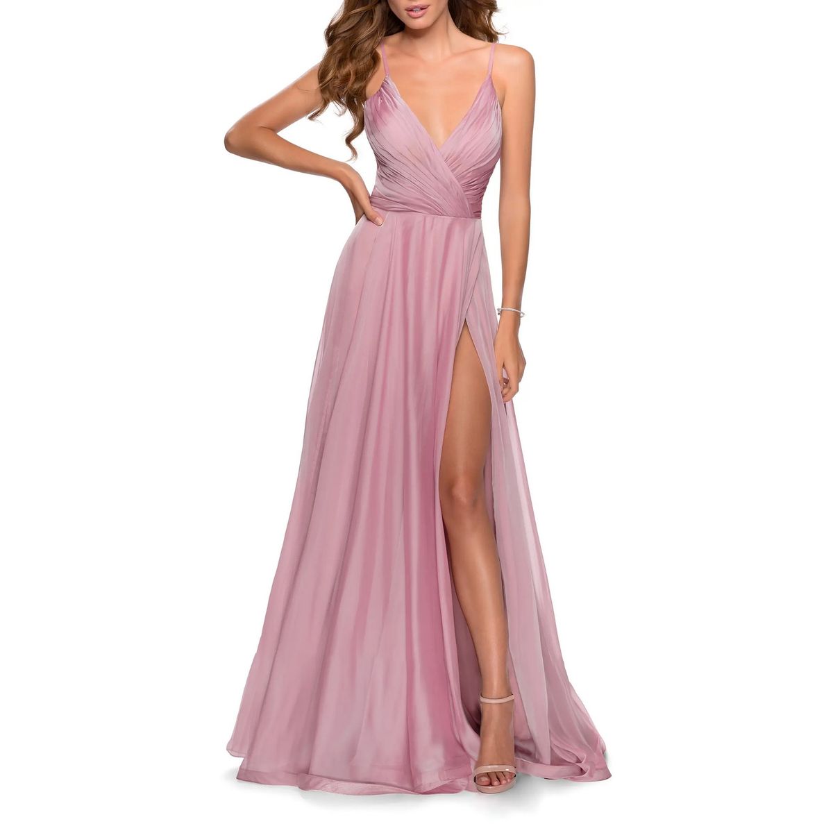 Style 28611 La Femme Size 10 Plunge Purple Ball Gown on Queenly