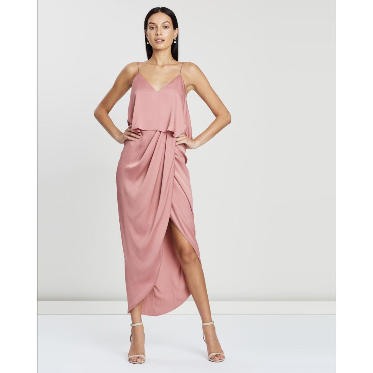 Style Luxe Frill Tulip Hem Maxi Shona Joy Size 6 Satin Pink Cocktail Dress on Queenly