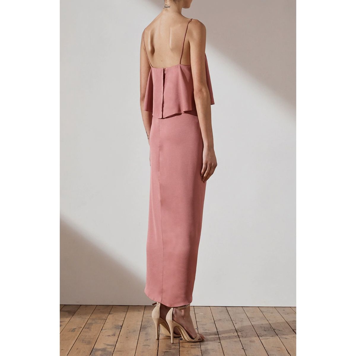 Style Luxe Frill Tulip Hem Maxi Shona Joy Size 6 Satin Pink Cocktail Dress on Queenly
