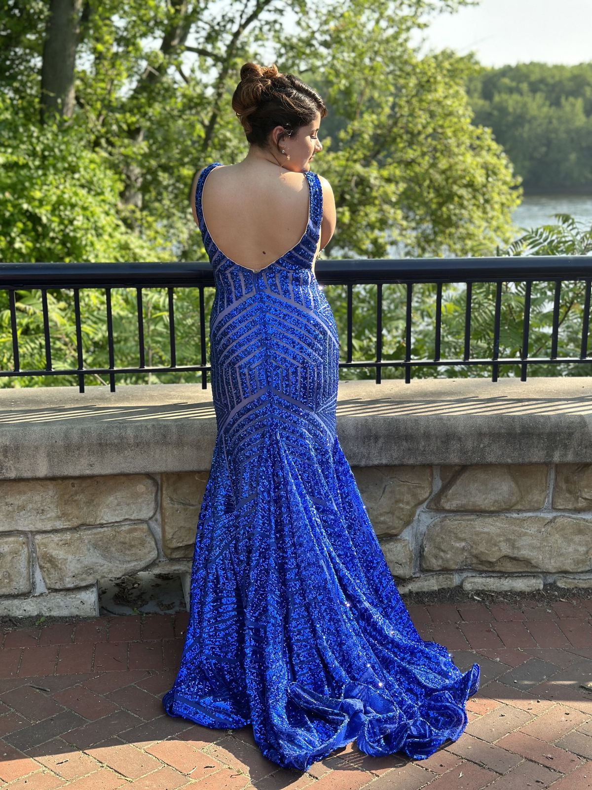 Size 8 Prom Plunge Blue Dress With Train on Queenly