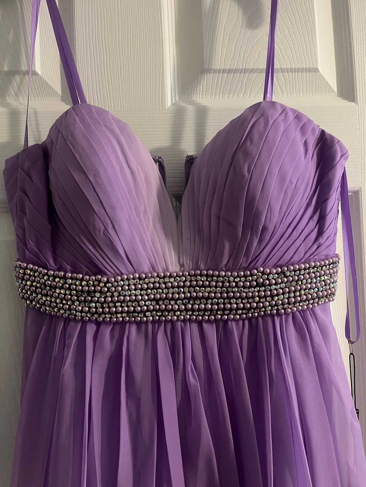 Style 20005 La Femme Size 8 Prom Strapless Sheer Purple A-line Dress on Queenly