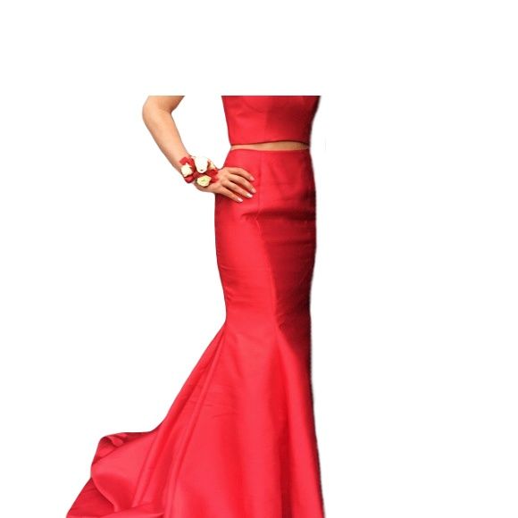 Style JVN59898 Jovani Size 8 Bridesmaid Satin Red Mermaid Dress on Queenly