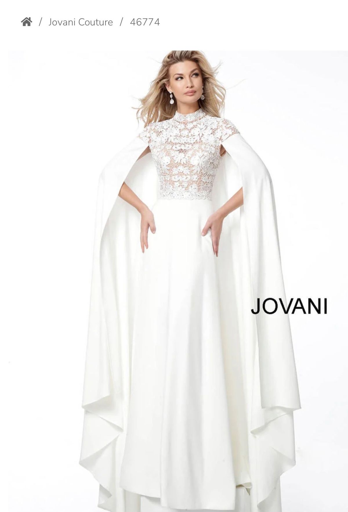 Style 46774 Jovani Size 4 Wedding High Neck Lace White Floor Length Maxi on Queenly