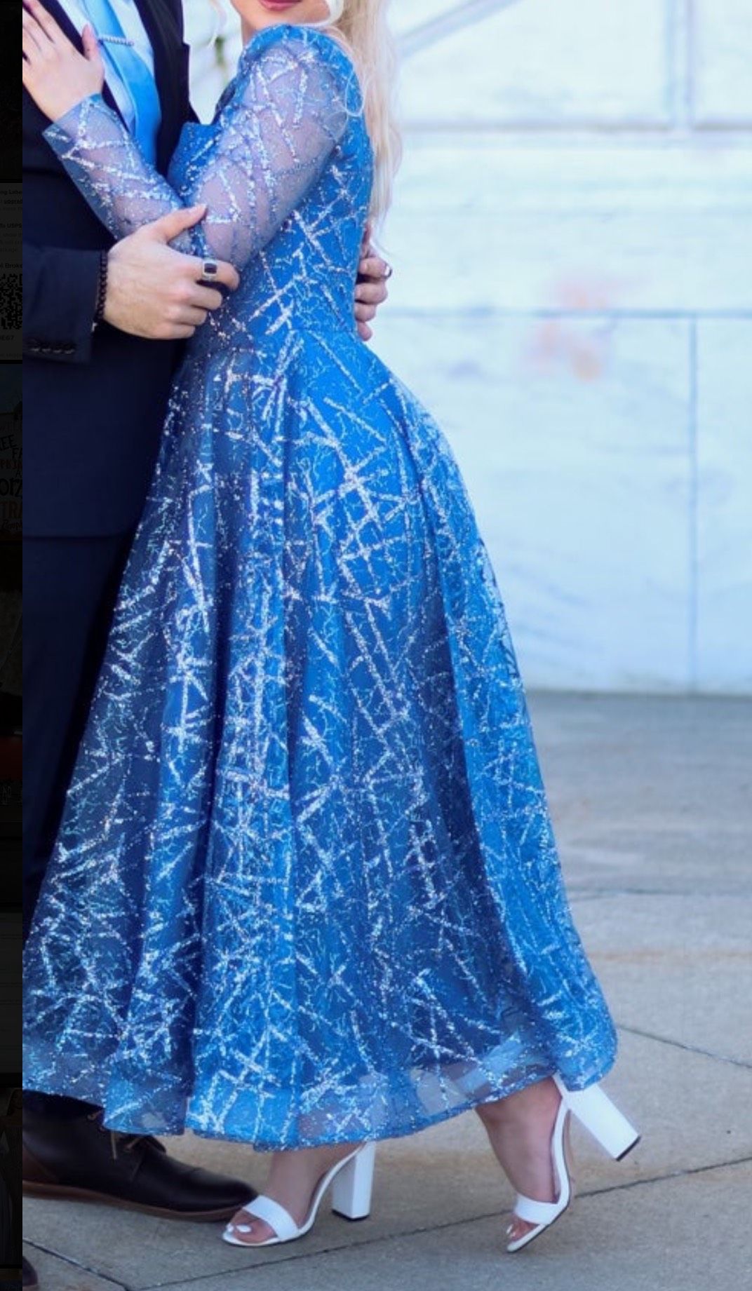 Size 4 Prom Long Sleeve Sheer Royal Blue Ball Gown on Queenly