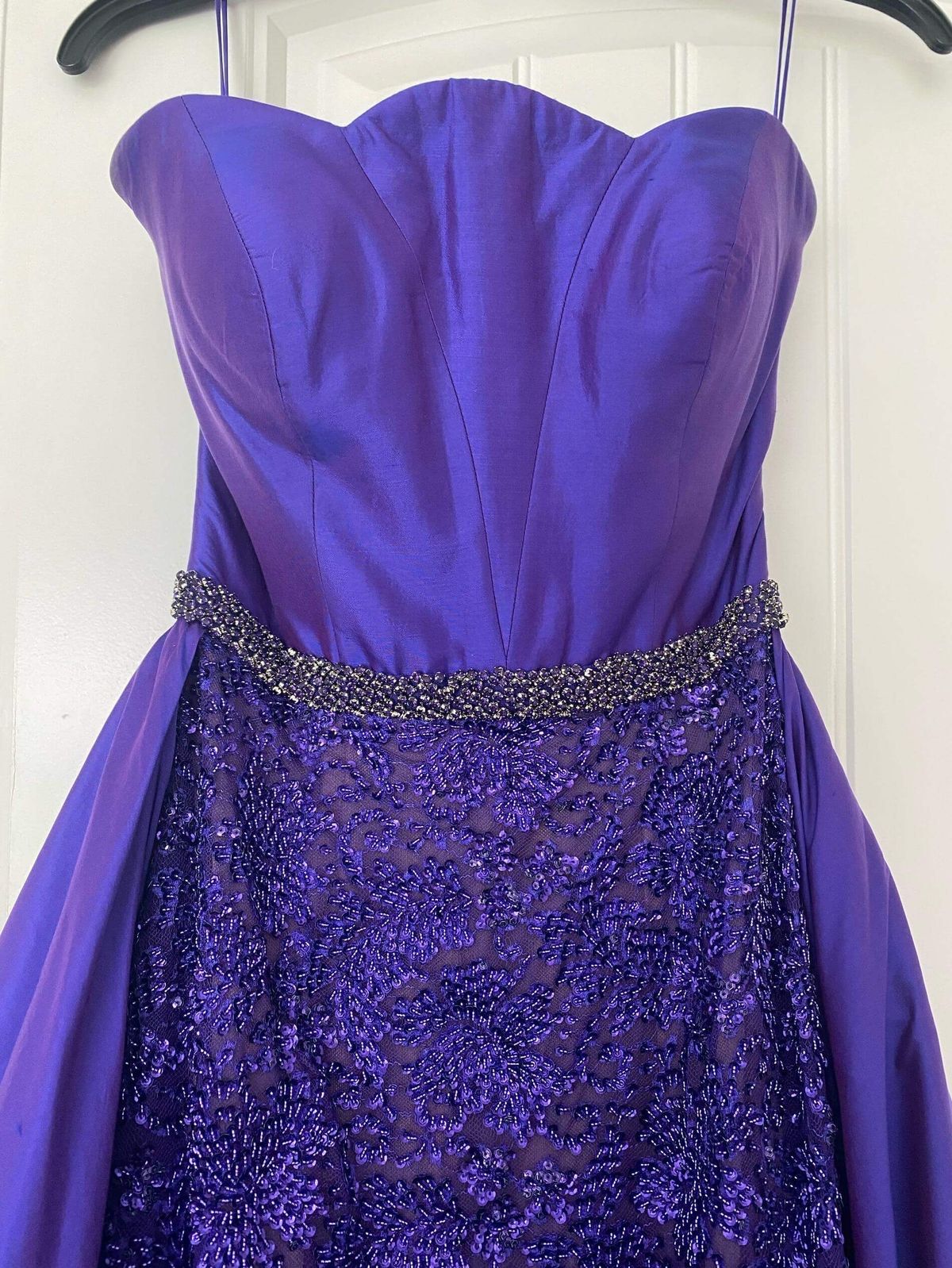 Sherri Hill Size 0 Prom Strapless Satin Purple Ball Gown on Queenly