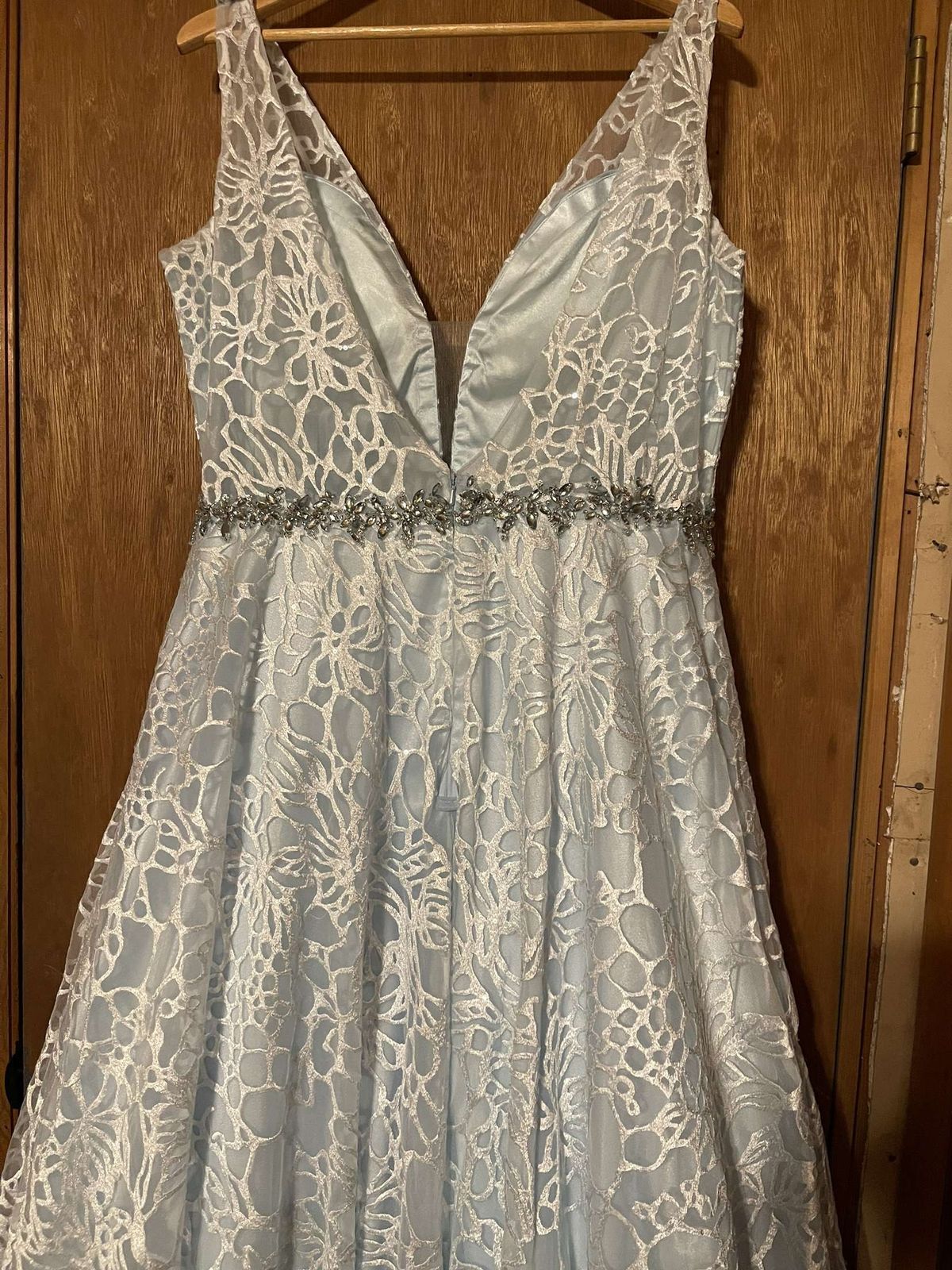 Plus Size 16 Wedding Plunge Lace Blue Ball Gown on Queenly