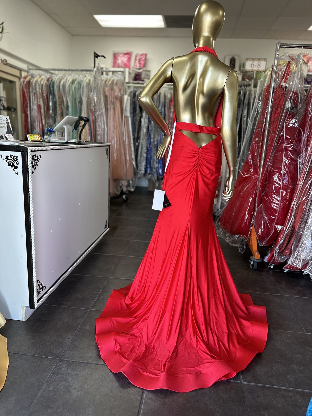 Style 2011p2037 Terani Couture Size 6 Prom Plunge Red Mermaid Dress on Queenly