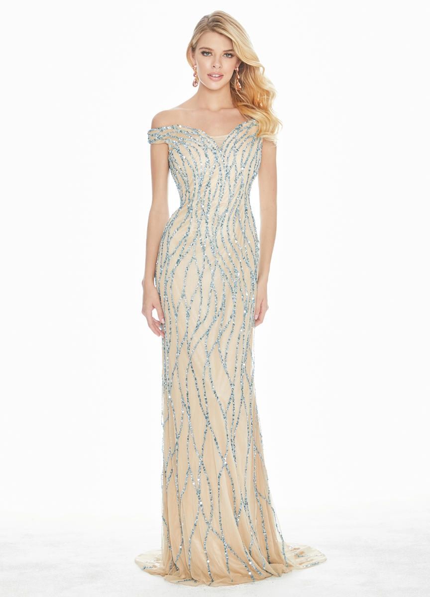 Style 1429 Ashley Lauren Size 10 Prom Sequined Nude Floor Length Maxi on Queenly