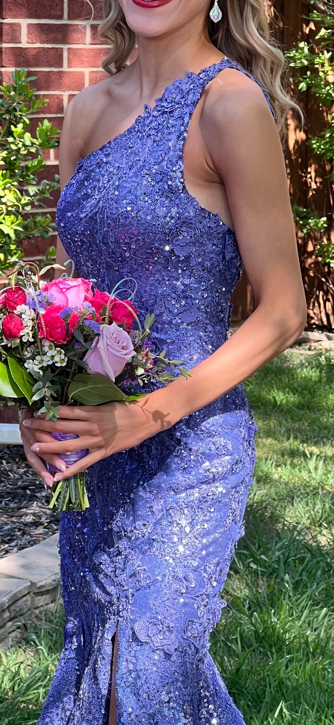 Sherri Hill Size 00 Prom One Shoulder Floral Light Purple Mermaid Dress on Queenly
