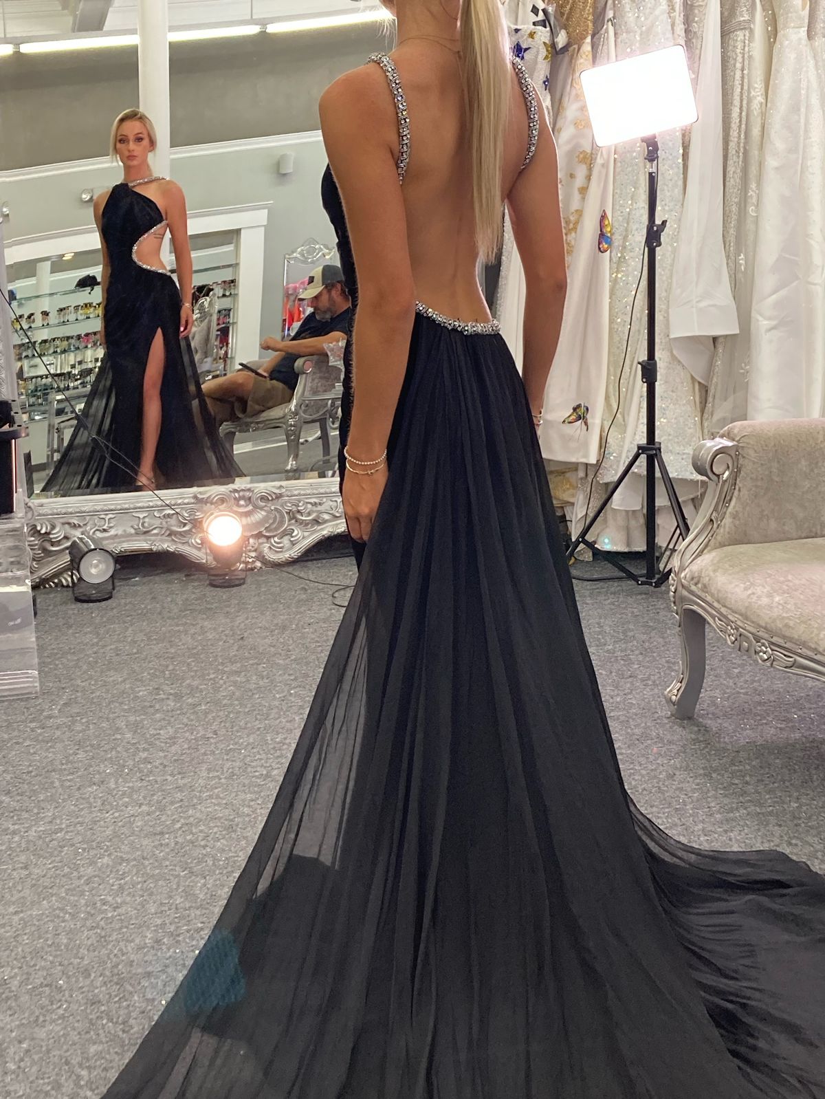 Sherri Hill Size 0 Prom High Neck Black Side Slit Dress on Queenly