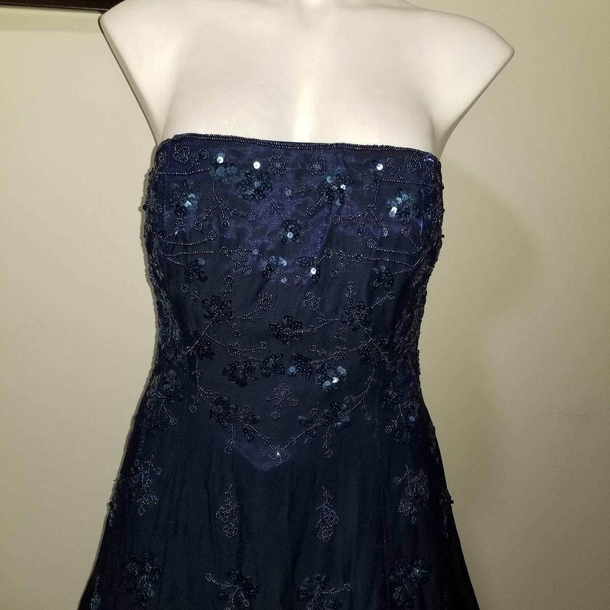 Caché Size 10 Strapless Floral Royal Blue Ball Gown on Queenly