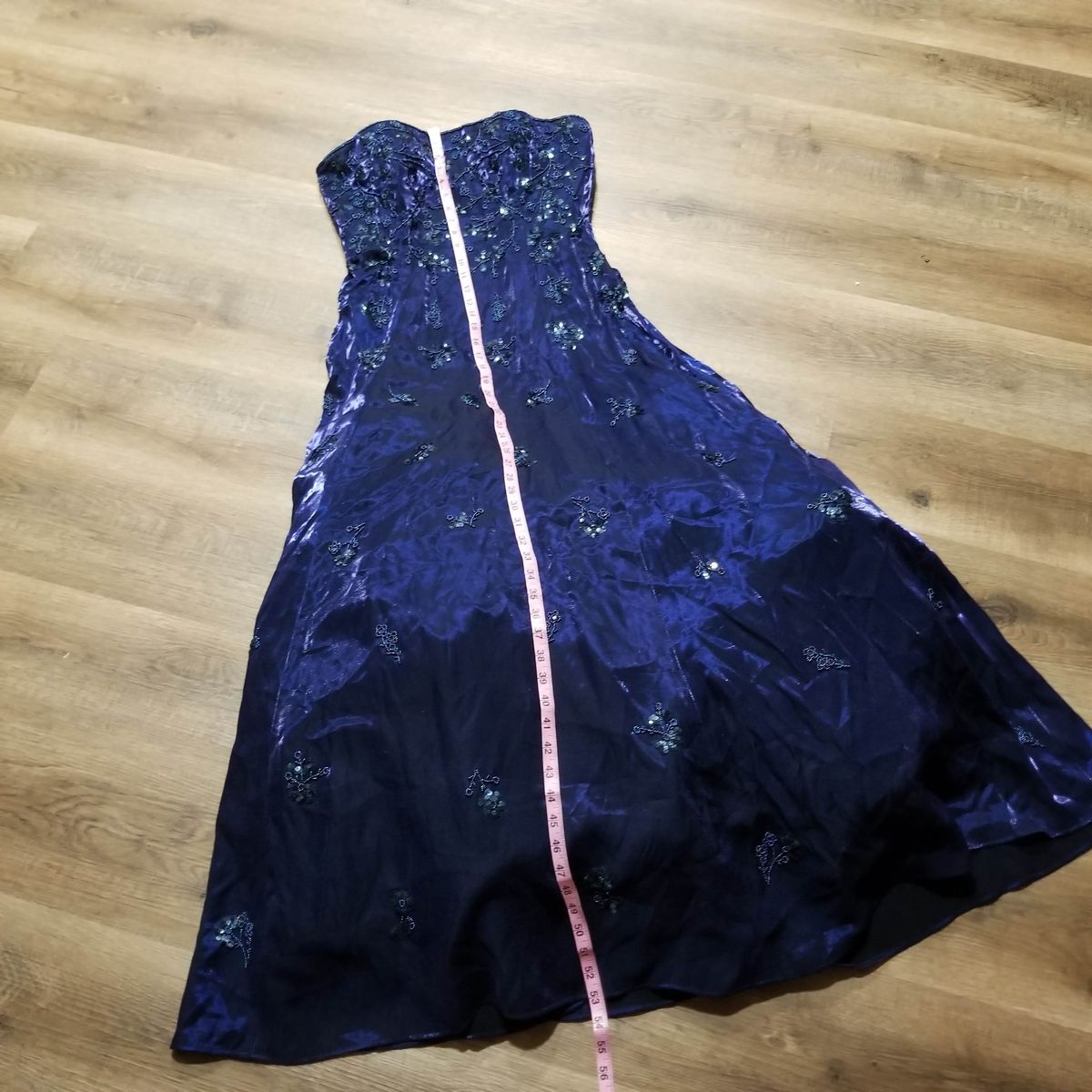Caché Size 10 Strapless Floral Royal Blue Ball Gown on Queenly