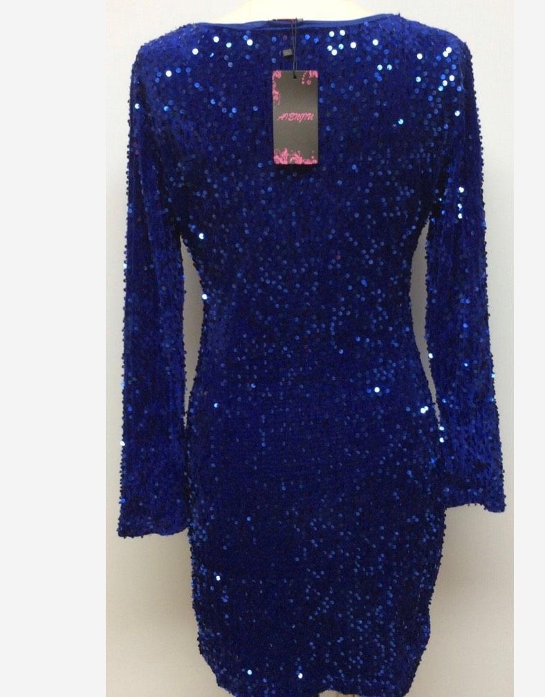 Aienijiu Size L Long Sleeve Royal Blue Cocktail Dress on Queenly