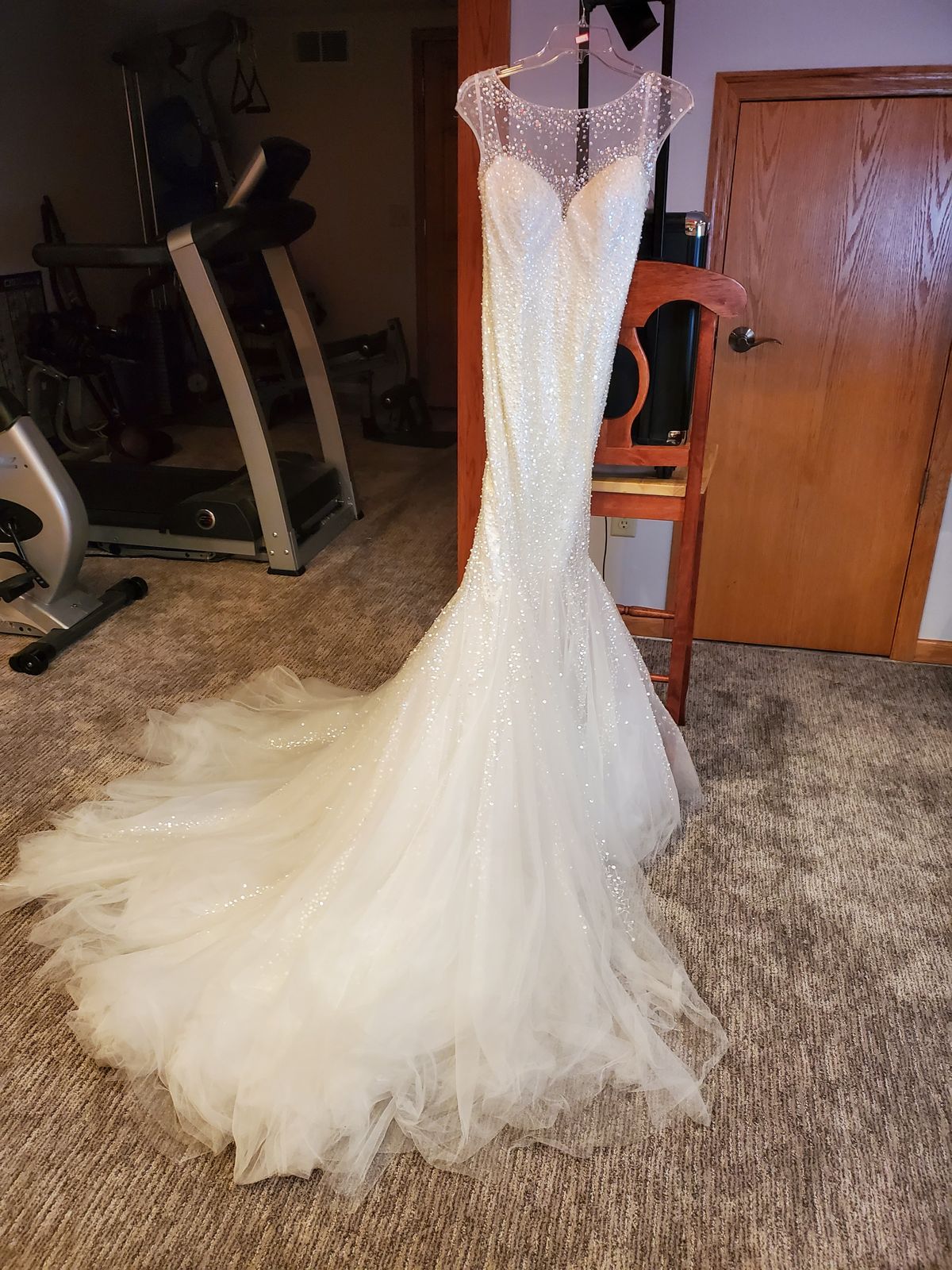 Mac Duggal Size 6 Sheer White Mermaid Dress on Queenly