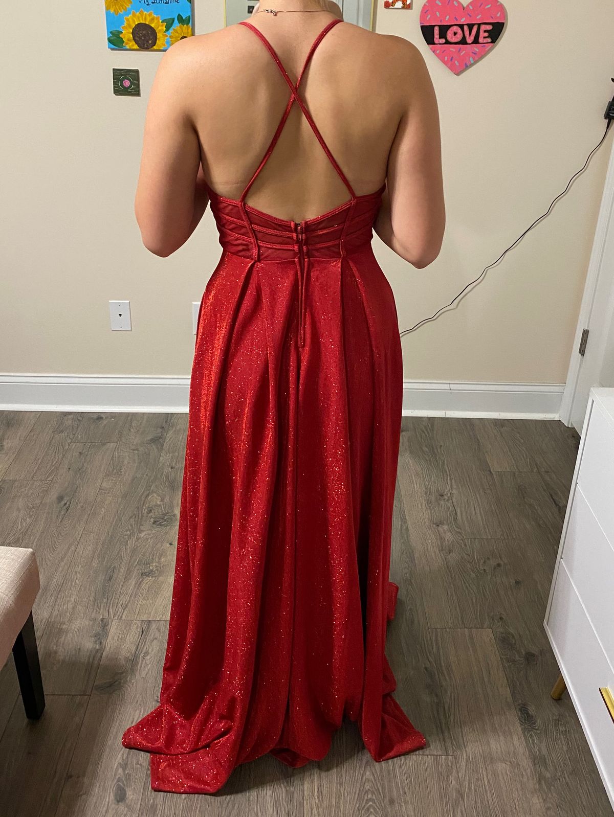 Size S Prom Plunge Red Floor Length Maxi on Queenly