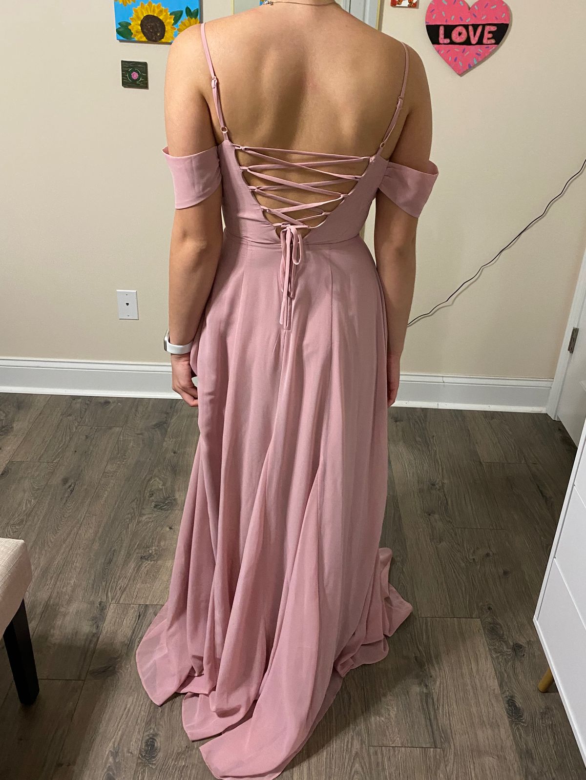 Size S Prom Off The Shoulder Pink Side Slit Dress on Queenly