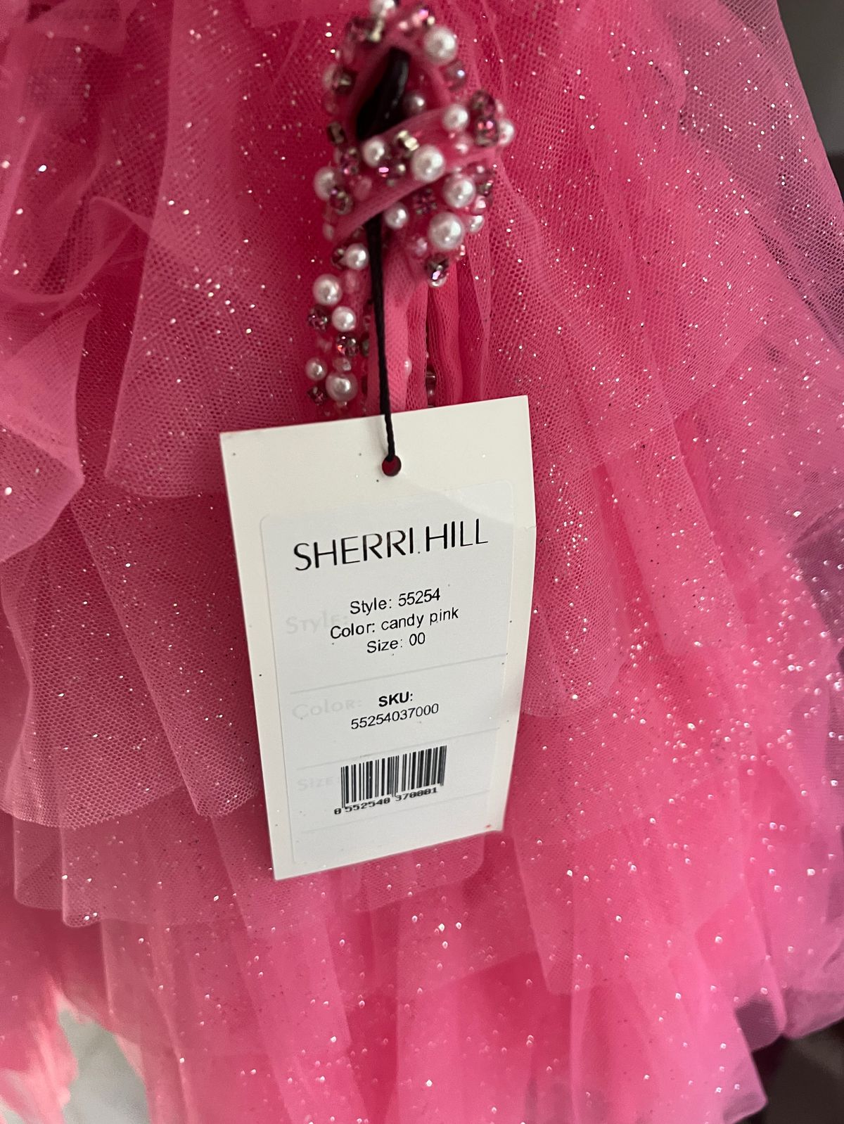 Style 55254 Sherri Hill Size 00 Plunge Hot Pink Ball Gown on Queenly