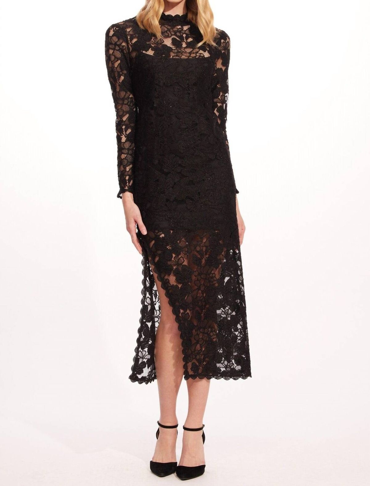 Style 1-2883726040-649 EVA FRANCO Size 2 Long Sleeve Lace Black Cocktail Dress on Queenly