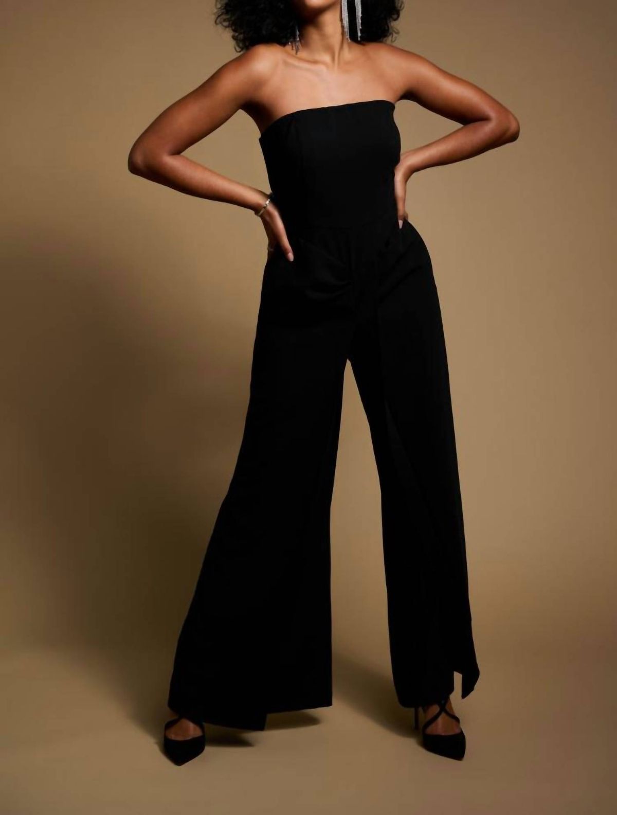 Style 1-4226479381-1498 Joseph Ribkoff Size 4 Strapless Black Formal Jumpsuit on Queenly