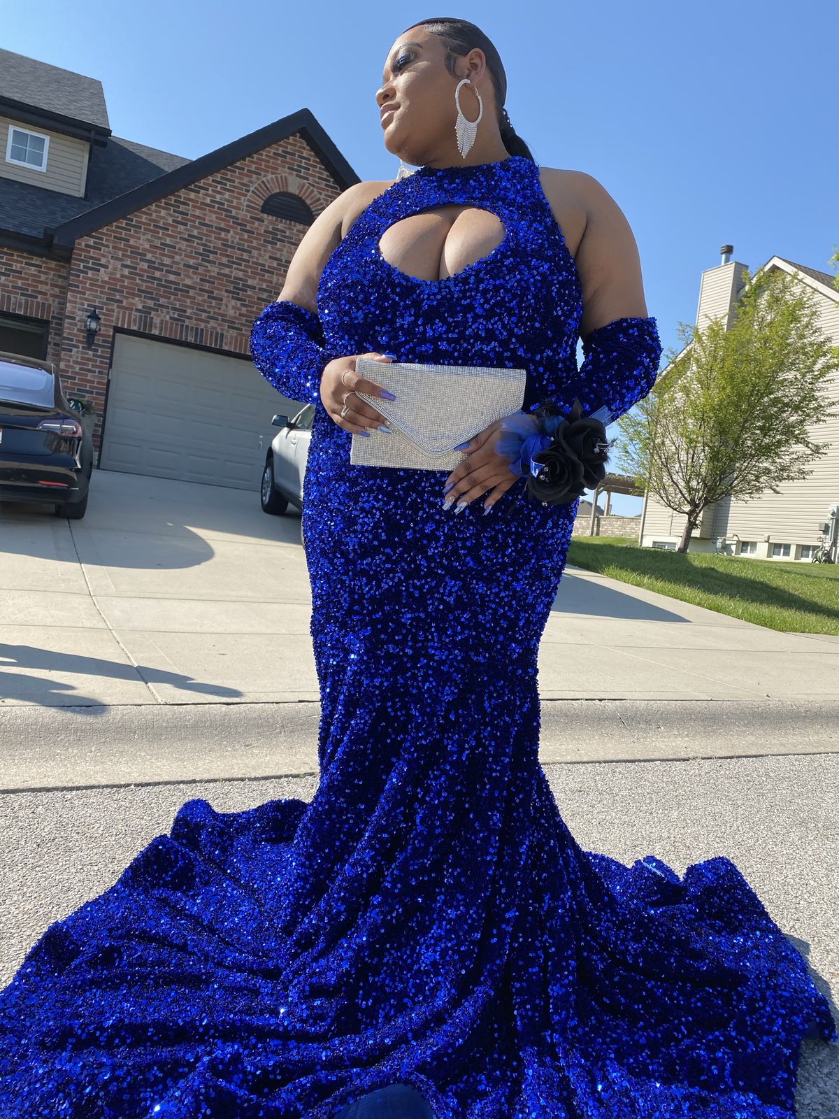 Custom Made Plus Size 22 Prom High Neck Royal Blue Mermaid Dress on Queenly