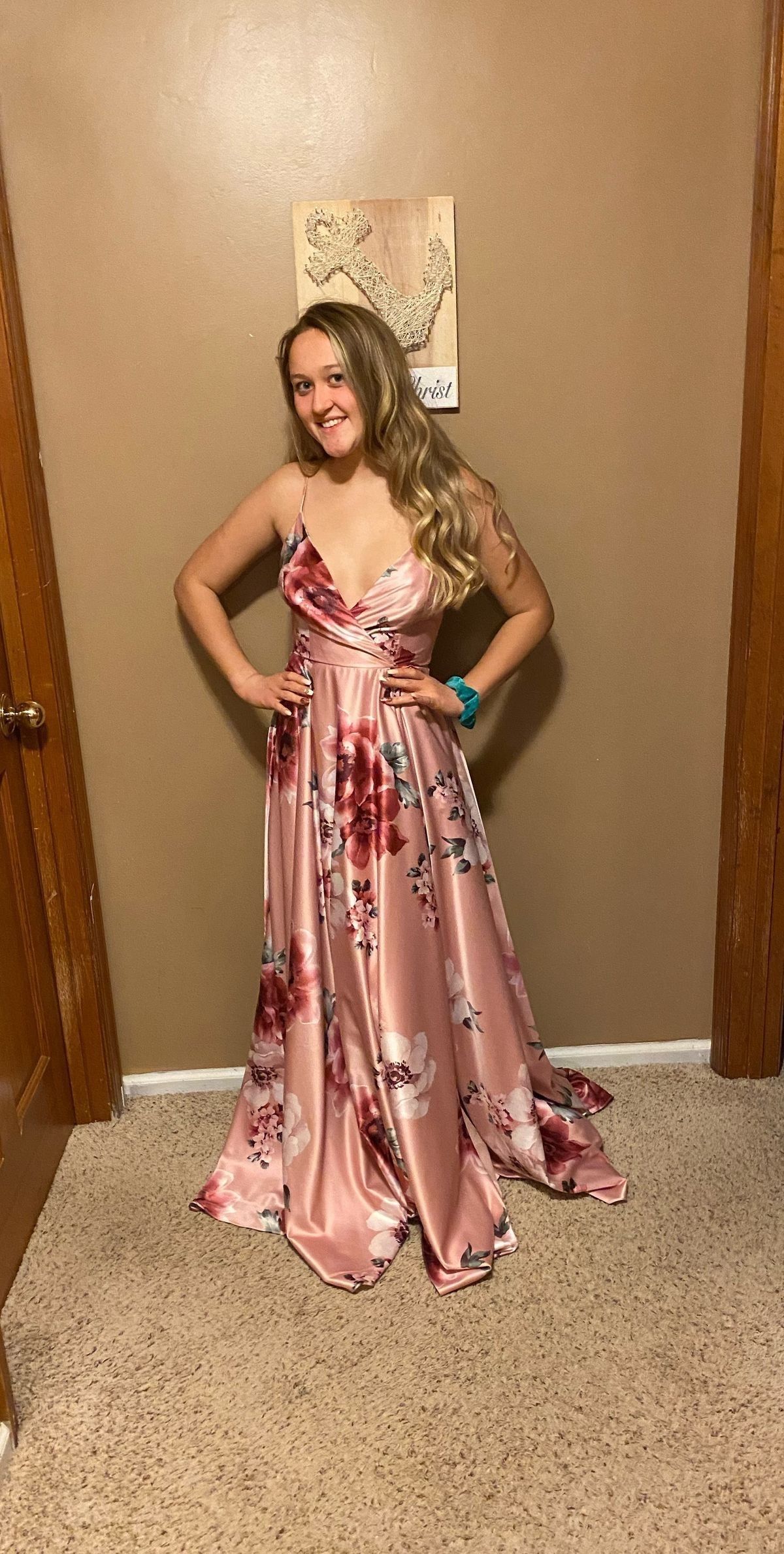 Windsor Size 2 Prom Plunge Satin Light Pink Side Slit Dress on Queenly