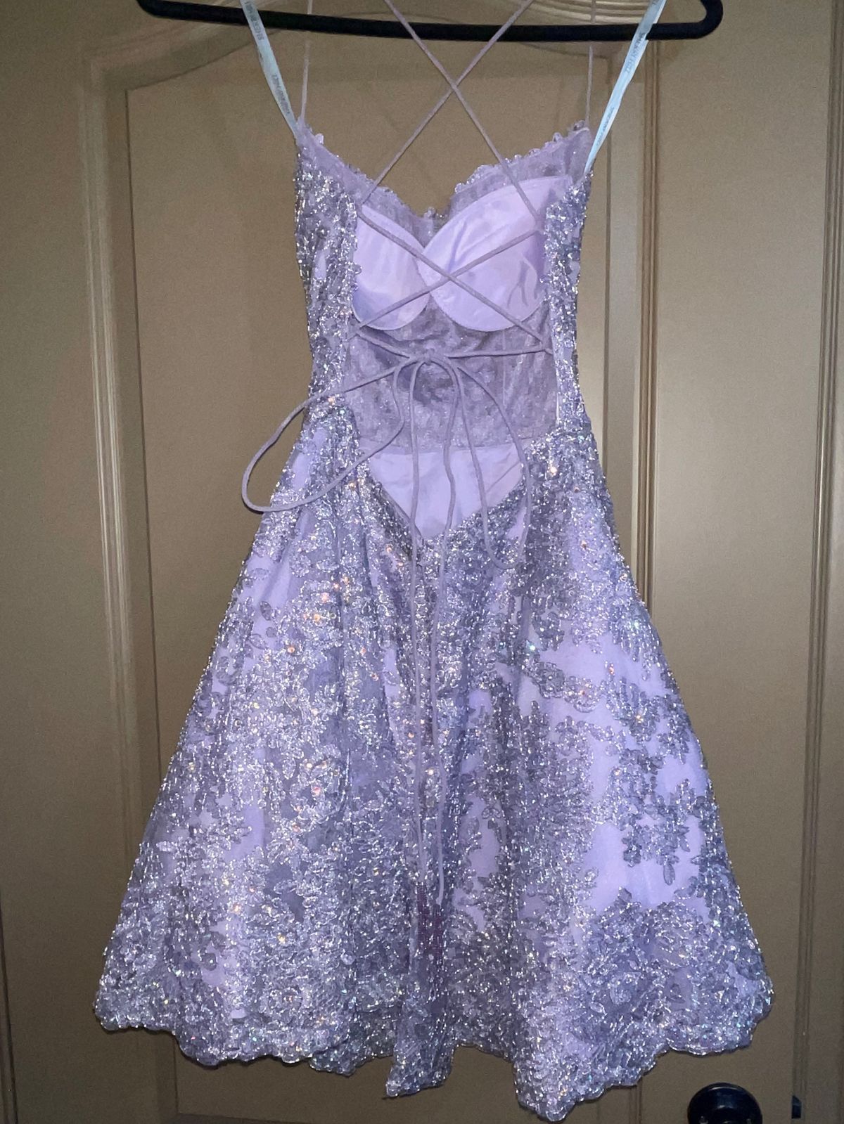 Style 52512 Sherri Hill Size 0 Homecoming Lace Light Purple Cocktail Dress on Queenly