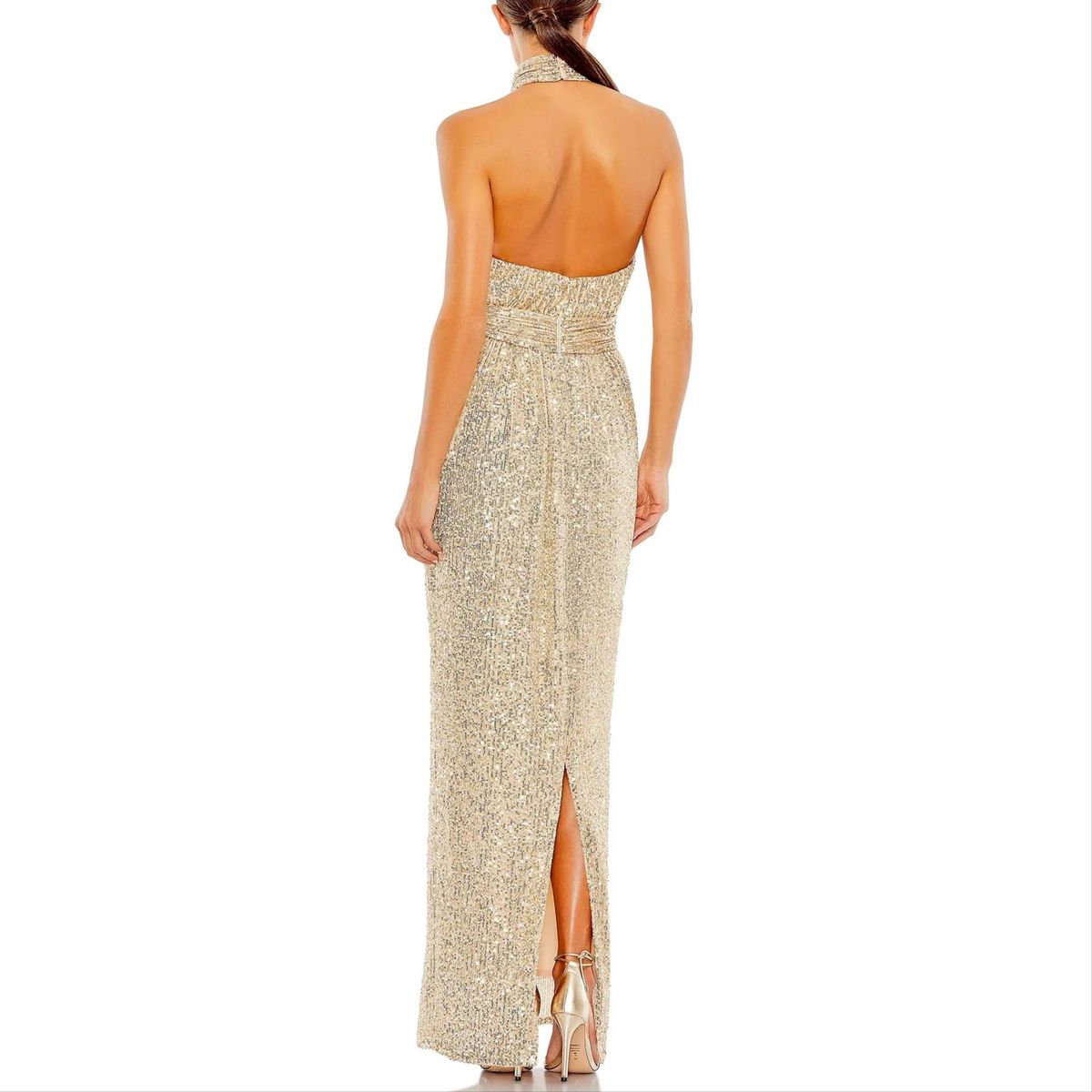 Style 11281 Mac Duggal Plus Size 16 High Neck Sheer Gold Floor Length Maxi on Queenly