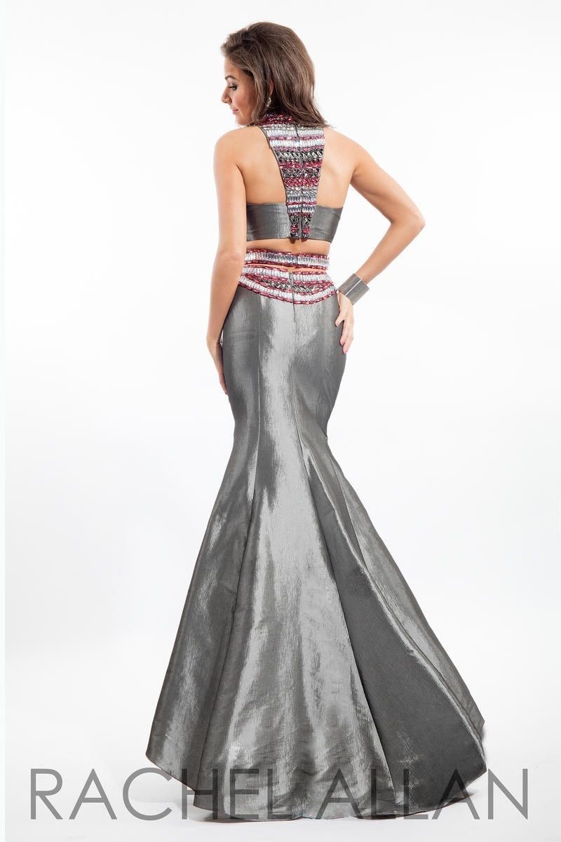 Style 7079 Rachel Allan Size 0 Prom High Neck Gray Mermaid Dress on Queenly