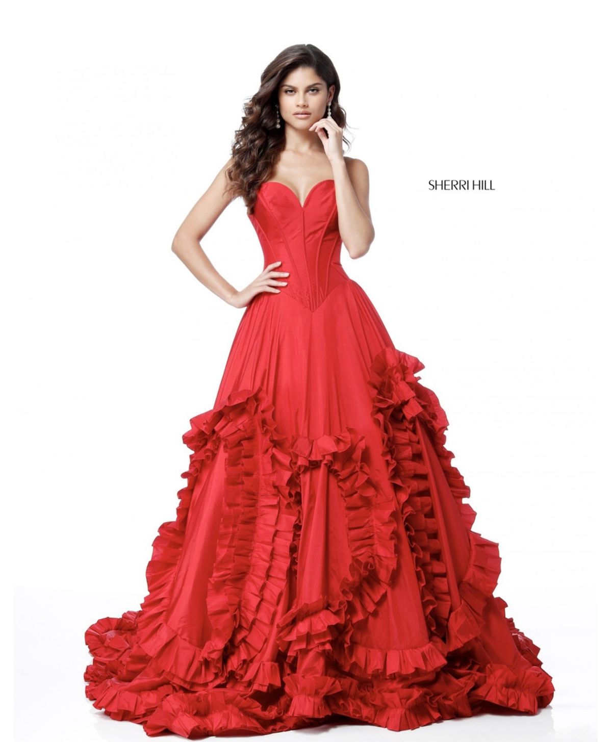 Style 51578 Sherri Hill Size 4 Homecoming Strapless Red Ball Gown on Queenly