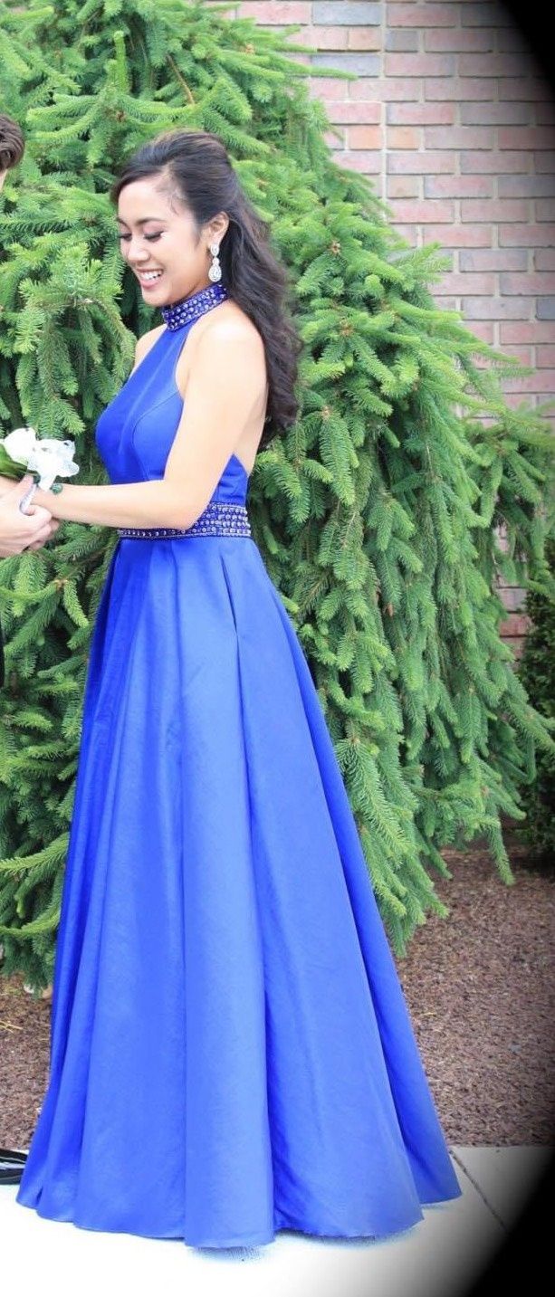 Alyce Paris Size 4 Prom High Neck Royal Blue A-line Dress on Queenly