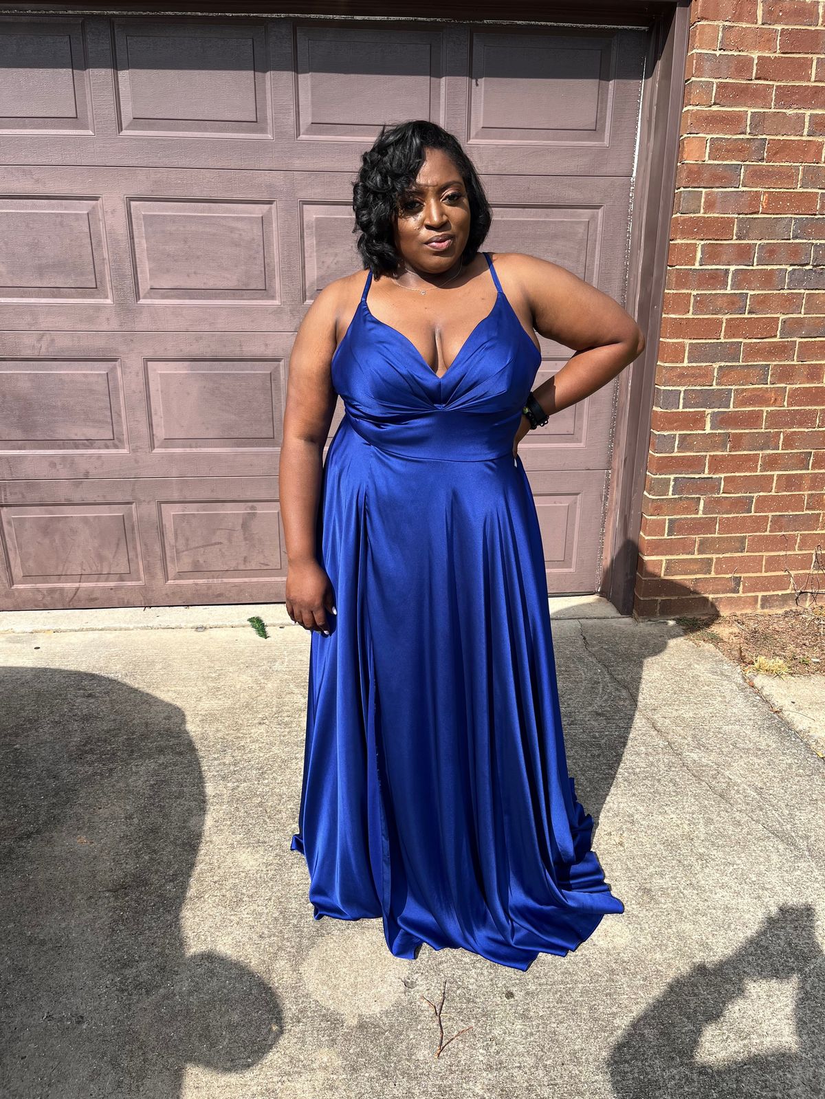Plus Size 20 Prom Plunge Royal Blue A-line Dress on Queenly