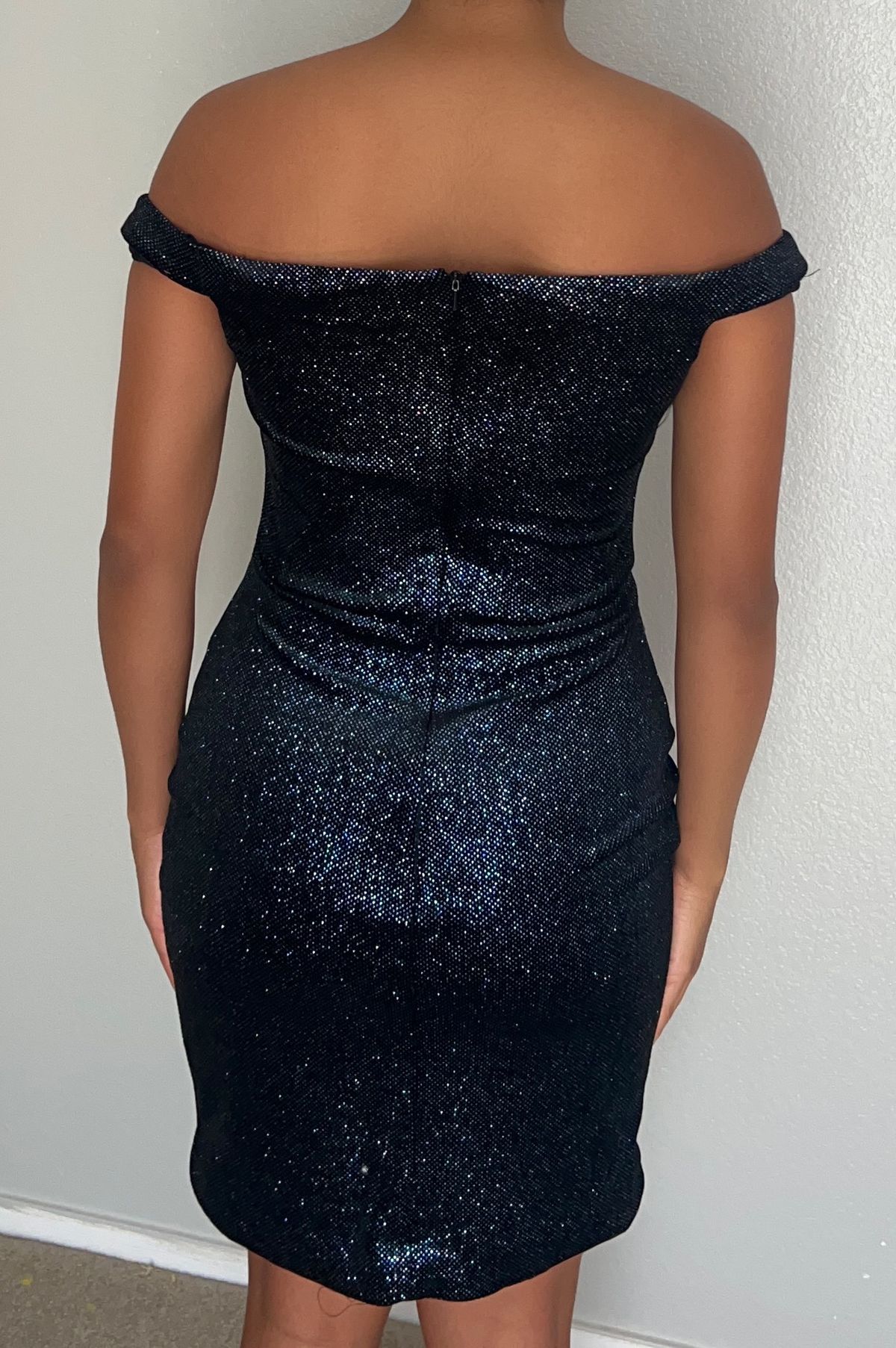 Jovani Size 4 Homecoming Off The Shoulder Navy Blue Cocktail Dress on Queenly