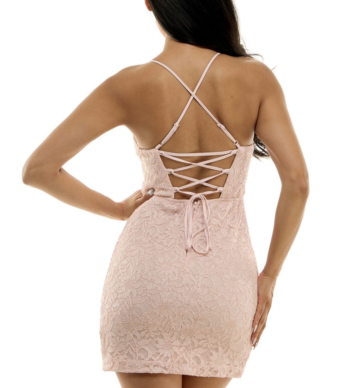 Size 14 Prom Plunge Lace Light Pink Cocktail Dress on Queenly