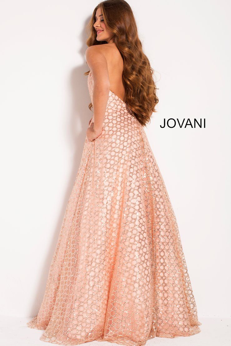 Style 51812 Jovani Size 4 Halter Rose Gold Ball Gown on Queenly