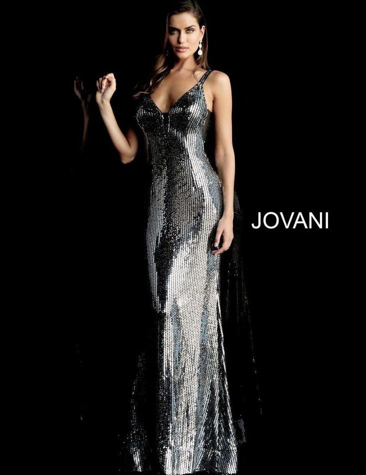 Style 63511 Jovani Size 10 Sheer Silver Mermaid Dress on Queenly