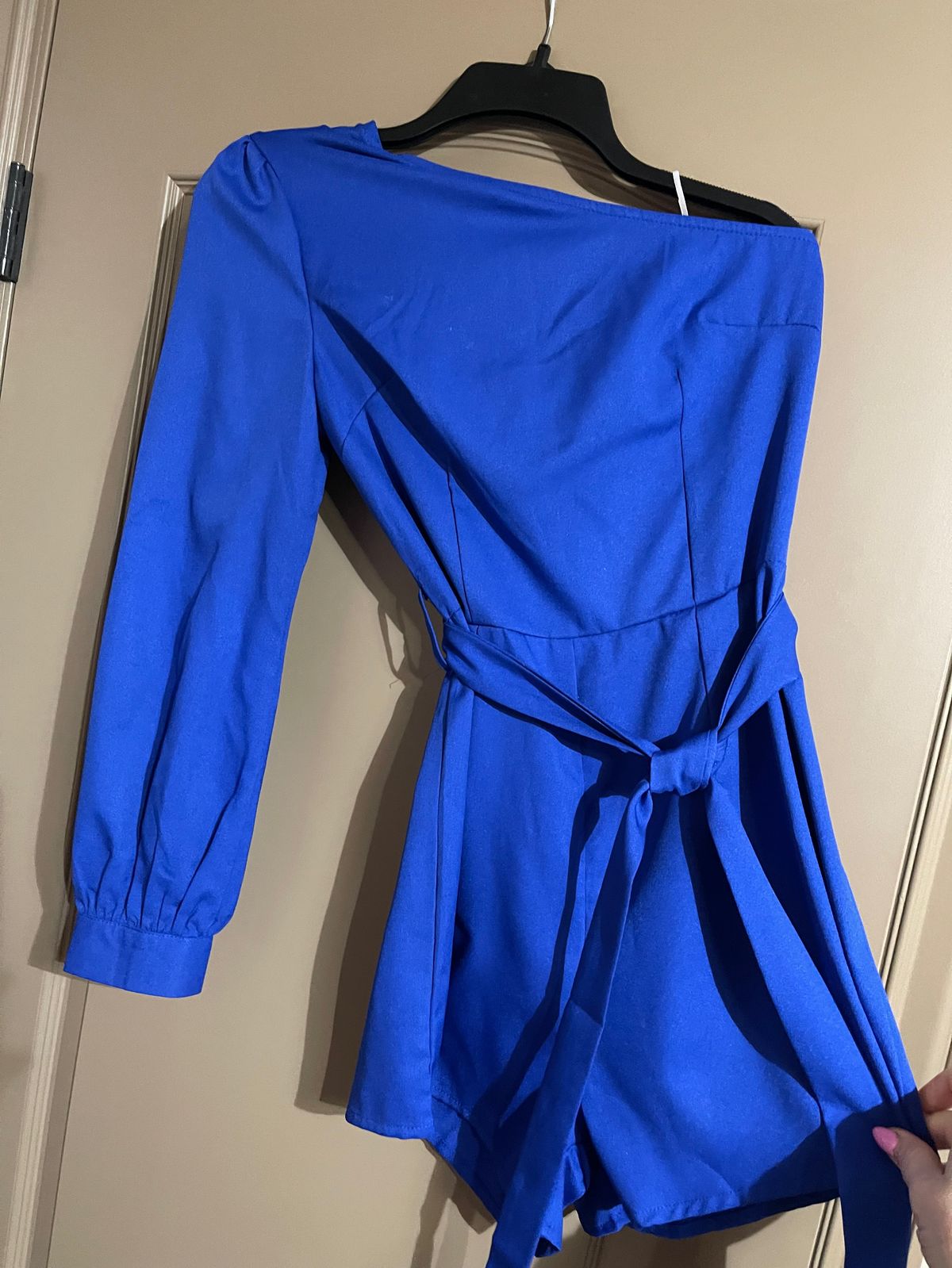 Size 4 Nightclub One Shoulder Blue Formal Jumpsuit on Queenly