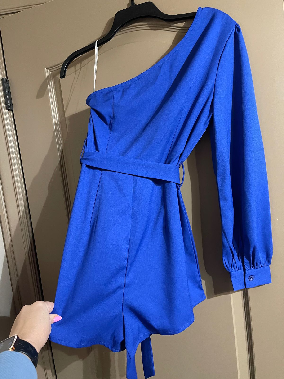 Size 4 Nightclub One Shoulder Blue Formal Jumpsuit on Queenly