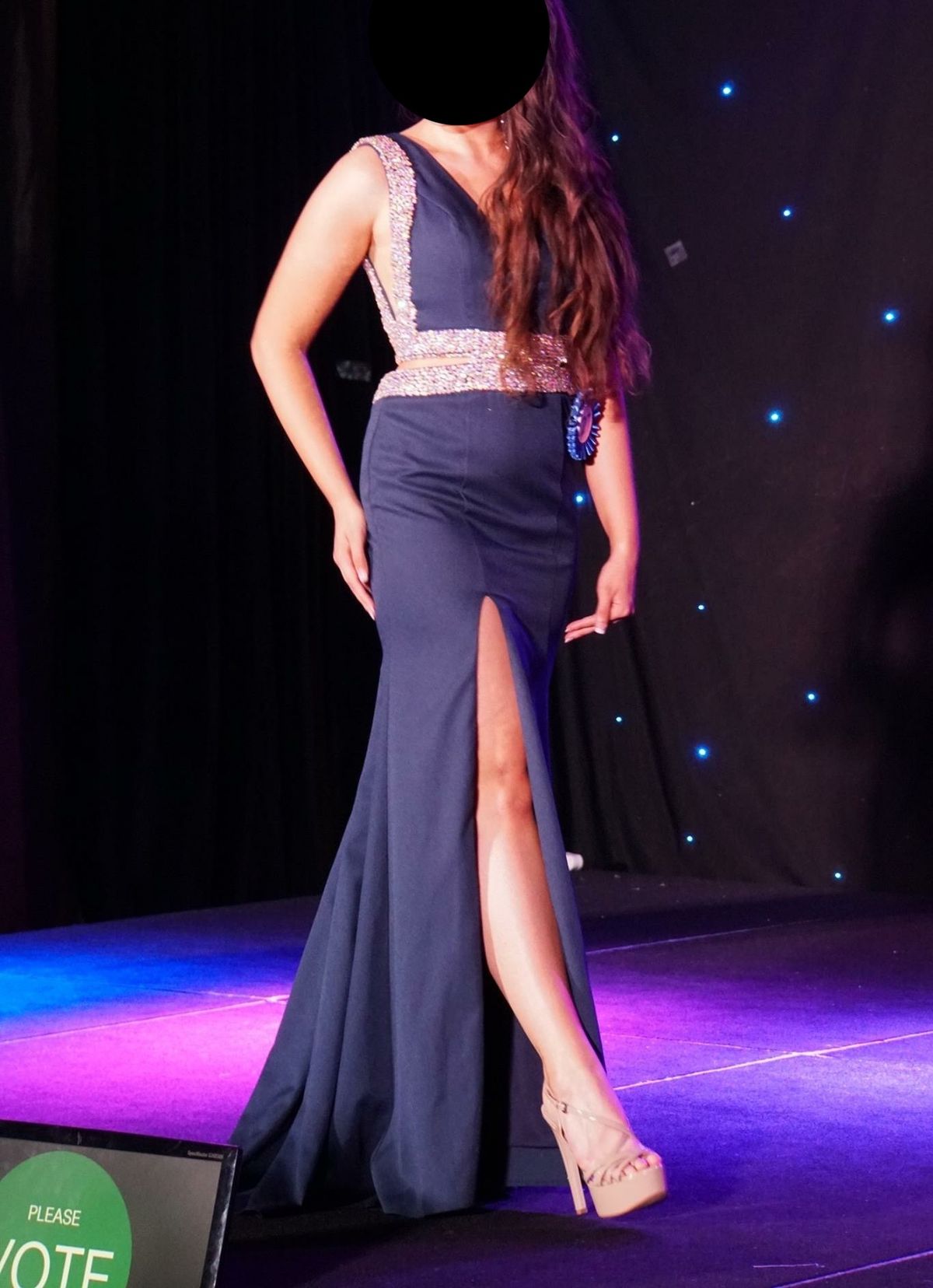 Size 6 Pageant Navy Blue Side Slit Dress on Queenly